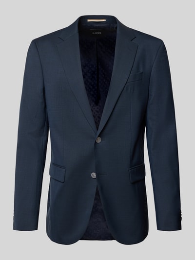 Produktfoto, Regular Fit Anzugsakko mit Schurwoll-Anteil Modell 'JASPER' von BOSS in Melange-Optik mit Reverskragen, 2-Knopf-Verschluss, Stretch, Pattentaschen, Brusttasche, Kissing-Buttons am Ärmelabschluss und Seitenschlitzen, dunkles Blau