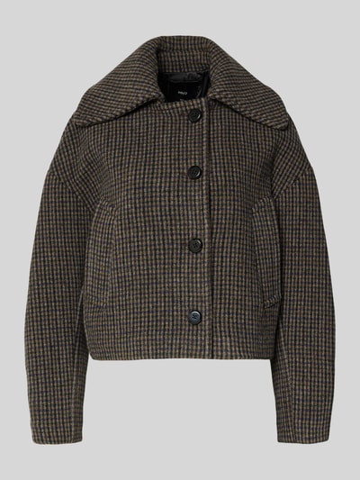 Produktfoto, Regular Fit Jacke aus Woll-Mix mit Viskose-Anteil Modell 'Dita' von Mango, braun kariert, Umlegekragen, Knopfleiste, Eingrifftaschen
