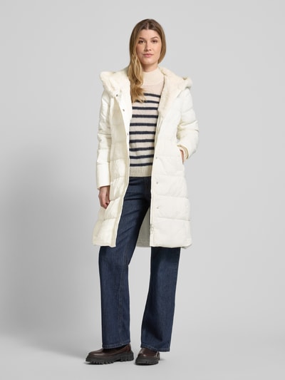 Christian Berg Woman Selection Gewatteerde lange jas met imitatiefelbeet Offwhite - 1