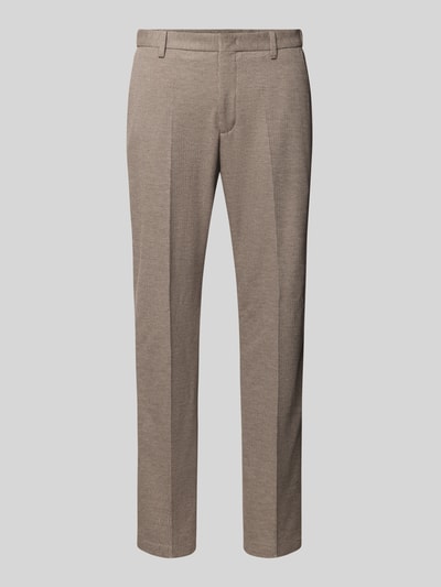 Produktfoto, Fein strukturierte Hose mit Gesäßtaschen Modell 'Rick' von Pierre Cardin, Slim Fit, Material-Mix mit Viskose-Anteil, Bügelfalten, beige Farbe, glatte Textur, Herren Hose, klassische Form, Kontext: Bundweite 45 cm, Innenbeinlänge 80 cm bei Größe 50.