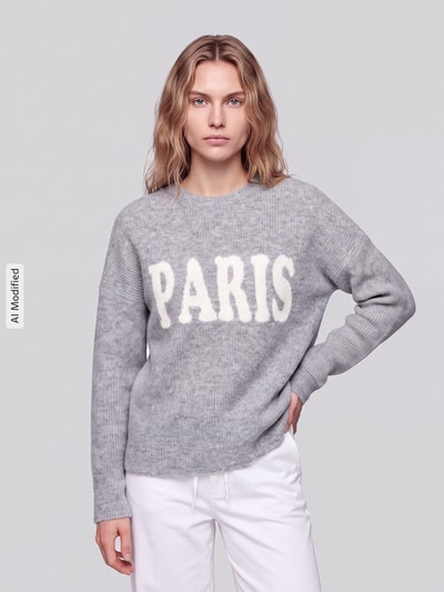 ONLY Relaxed Fit Pullover mit Paris-Schriftzug Hellgrau Melange 4