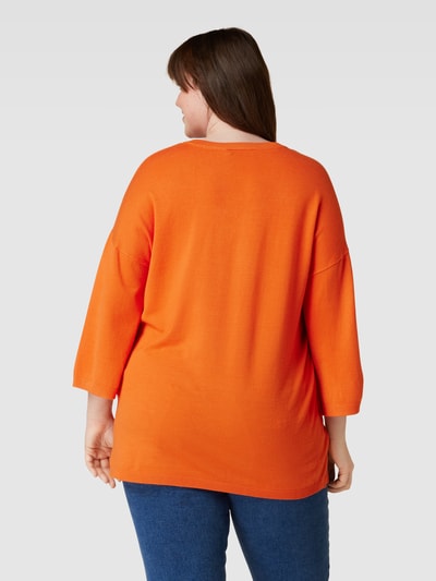 Fransa Plus Sweter z dzianiny PLUS SIZE z dekoltem w serek model ‘Blume’ Pomarańczowy 5