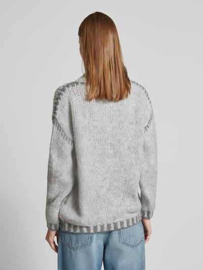 ZABAIONE Oversized gebreide pullover met opstaande kraag, model 'Emily' Lichtgrijs - 5