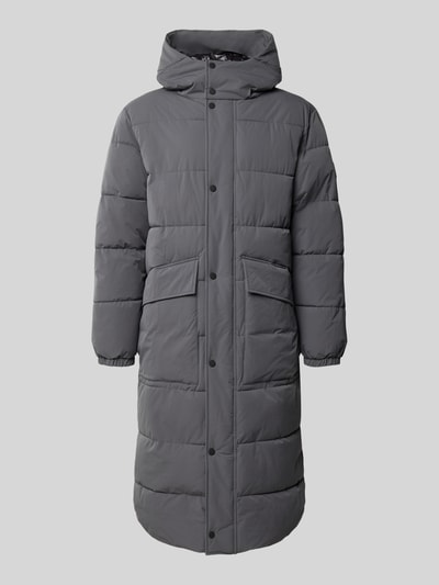 Produktfoto, Steppjacke mit Kapuze Modell 'pat' von Matinique in Grau, Regular Fit, mit Pattentaschen, glatte Textur, Vorderansicht