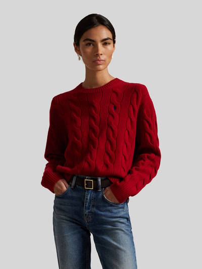 Polo Ralph Lauren Kaschmirpullover mit Zopfmuster Dunkelrot Melange 4