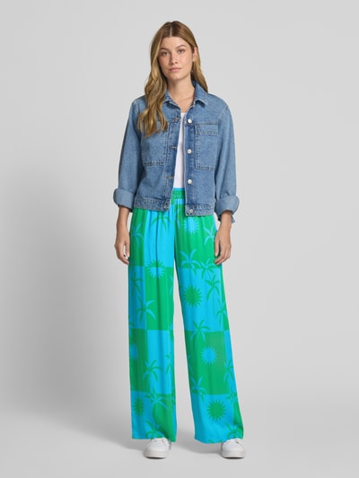 Milano Italy Straight leg stoffen broek met elastische band Bleu - 1