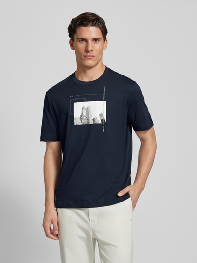 ARMANI EXCHANGE T-shirt met labelprint, model 'New York Building' Donkerblauw - 4