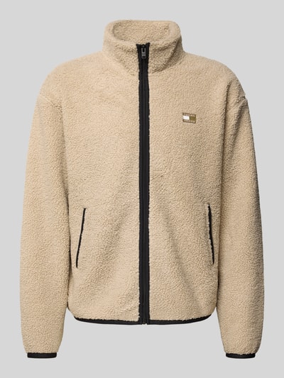 Produktfoto, Relaxed Fit Fleecejacke in Teddyfleece-Optik von Tommy Jeans, Optik: Unifarben, Stehkragen, Reißverschluss, Label-Stitching, Logo-Detail, Langarm, elastischer Ärmel- und Rumpfabschluss, seitliche Eingrifftaschen, Materialverarbeitung: Webkunstfell