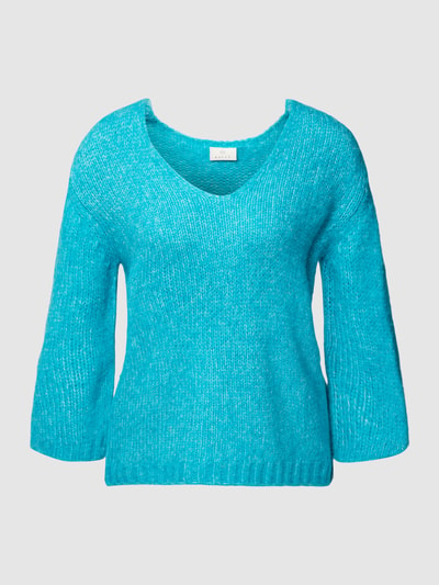 Kaffe Gebreide pullover met V-hals, model 'Alioma' Turquoise gemêleerd - 2