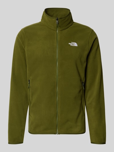 Produktfoto, Fleecejacke mit Stehkragen Modell 'GLACIER' von The North Face in Olivgrün, gerade Passform, elastische Abschlüsse, glatte Fleece-Textur