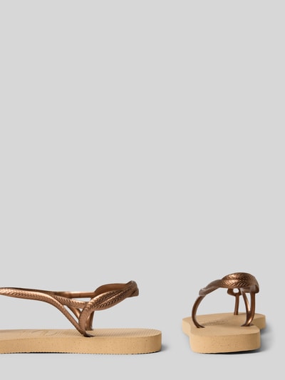 Produktfoto, Sandalen mit Logo-Detail Modell 'Luna' von Havaianas, zaokrąglony kształt, otwarta pięta, wysokość obcasa 1 cm, kolor brązowy beż, tekstura matowa