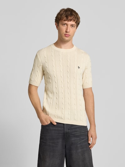 REVIEW Slim Fit T-Shirt in Strick-Optik Ecru 4