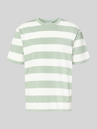 Produktfoto, Oversized T-Shirt mit Rundhalsausschnitt von Lindbergh in Grün und Weiß mit Streifenmuster aus reiner Baumwolle.