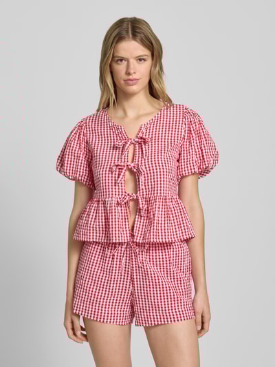 Gina Tricot Regular Fit Bluse mit Puffärmeln und Schnürung Rot 4