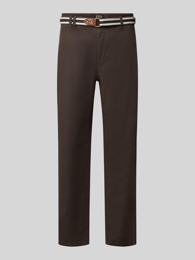 Produktfoto, Hose mit Gürtel Modell 'WARREN' von Scotch & Soda in Dunkelbraun, Baumwoll-Elasthan-Mix, Regular Fit, glatte Textur