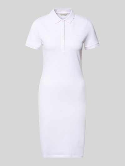 Productfoto, 'Knielanges Polokleid mit Label-Stitching' van Gant, wit katoen-elastaanmix, recht fit, knielengte, knoopsluiting, label-stitching