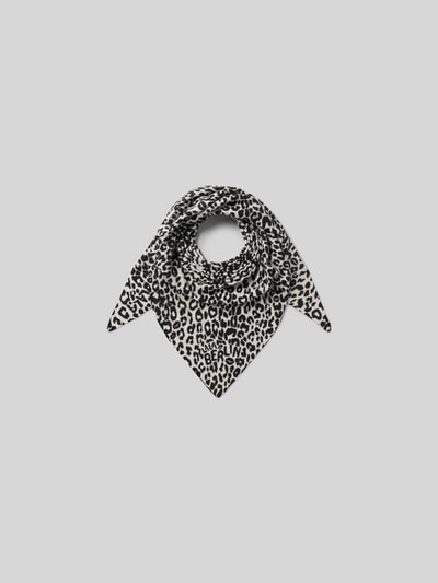 Produktfoto, Kaschmirtuch mit Logo-Stitching von Lala Berlin, dreieckige Form, Allover-Animal-Stitching, grau-schwarz, Strick-Optik.
