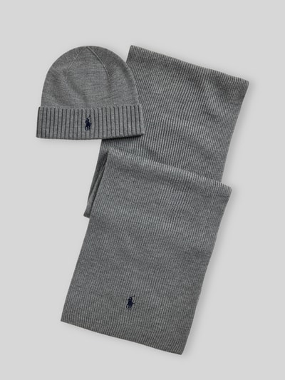 Polo Ralph Lauren Mütze und Schal im Set aus reiner Wolle Mittelgrau 1