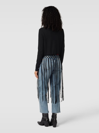 Gestuz Rollkragenpullover aus Viskose-Mix mit Fransen Modell 'Aya' Black 5