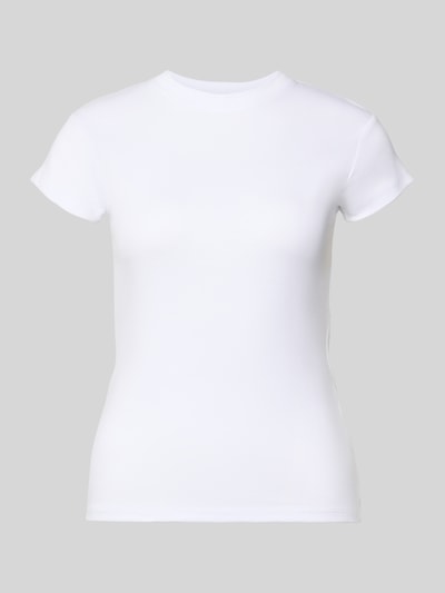 Produktfoto, weißes Damen T-Shirt mit Rundhalsausschnitt Modell 'EVERYDAY' von Topshop aus Baumwoll-Mix im Slim-Fit, Rückenlänge 54 cm