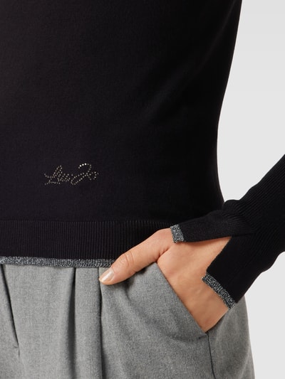 Liu Jo White Rollkragenpullover mit Kontraststreifen Black 3