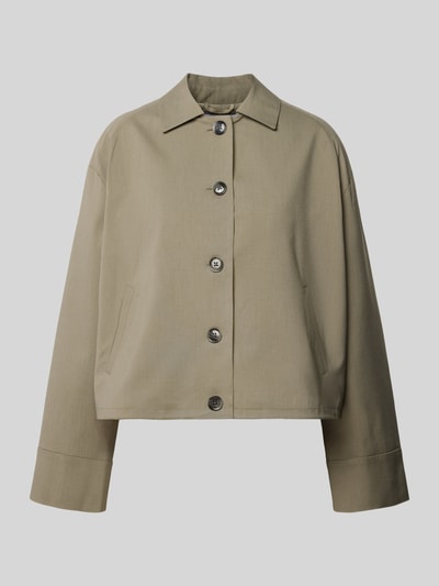 Produktfoto, kurtka z wpuszczanymi kieszeniami model 'KELLY' od Samsøe Samsøe, mieszanka materiałów z dodatkiem wiskozy, krój regular fit, listwa guzikowa, długość tyłu w rozmiarze S: 54 cm, szerokość w rozmiarze S: 54 cm, długość rękawów w rozmiarze S: 58 cm, beżowa, gładka faktura, prostokątna forma