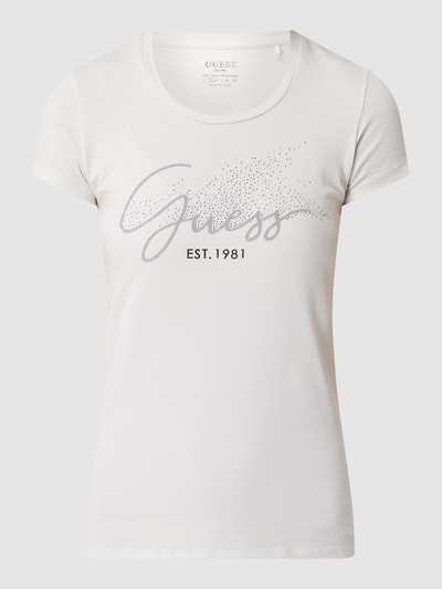 Guess T-shirt z kamieniami stras  Złamany biały 2