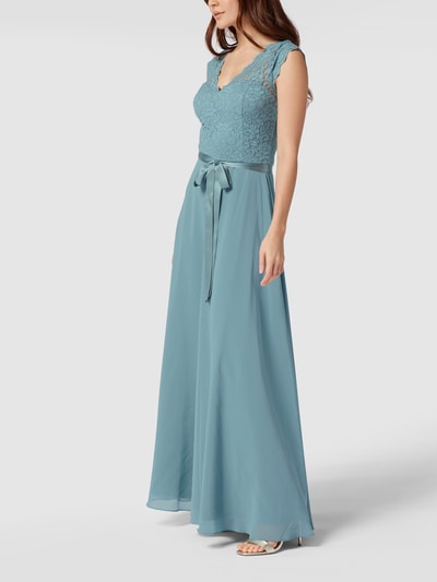 Swing Kurzärmeliges Abendkleid mit floralen Stickereien Bleu 4