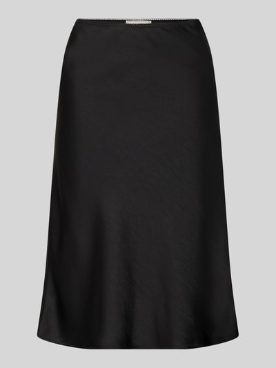 Produktfoto, Satinrock mit elastischem Bund Modell 'Mindie' von Neo Noir in Schwarz, Material-Mix mit Stretch-Anteil, glatte Textur, Straight Fit, Midirock, Bundweite 63 cm, Gesamtlänge 38 cm