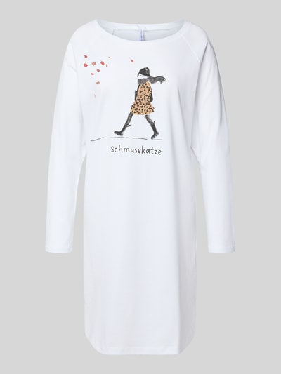 LOUIS & LOUISA Nachthemd met motiefprint, model 'Schmusekatze' Wit - 1