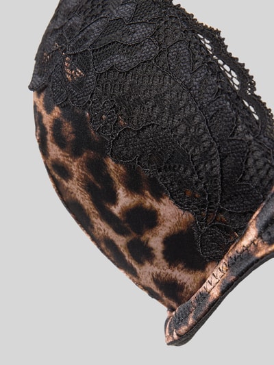 Produktfoto, Push-up-BH mit Spitzenbesatz von DORINA, braun-schwarzes Leopardenmuster, Spitzendetails, Material-Mix mit Stretch-Anteil