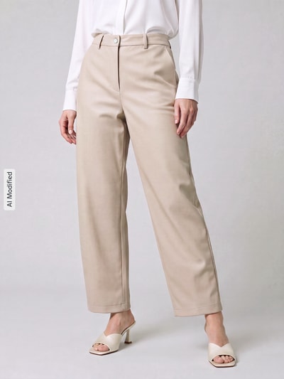 Raffaello Rossi Regular Fit Leder- / Kunstlederhose mit Label-Detail Modell 'PHIBI' Kitt 4