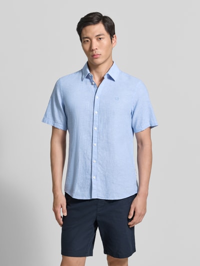 Casual Friday slim fit vrijetijdsoverhemd van mix van katoen en linnen model 'AKSEL' Lichtblauw - 4