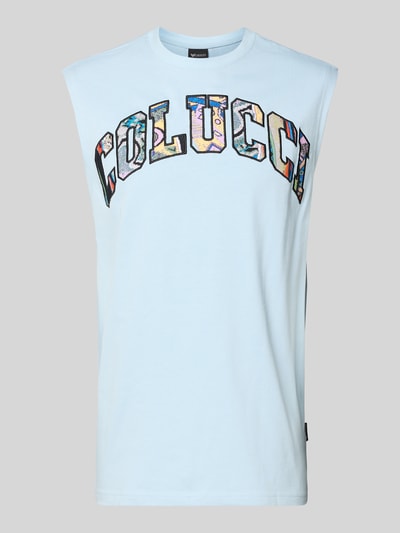 Produktfoto, Regular Fit Tanktop mit Label-Stitching von COLUCCI in Hellblau aus reiner Baumwolle, Rundhalsausschnitt, Rückenlänge 73 cm Größe M