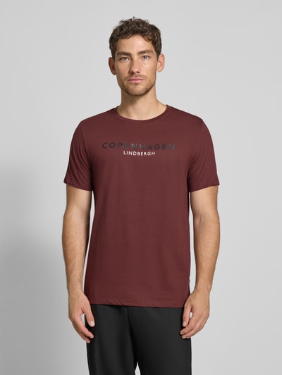 Lindbergh T-shirt met labelprint, model 'Copenhagen' Donkerrood - 4