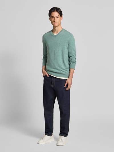 Christian Berg Men Strickpullover aus Wolle-Kaschmir-Mix mit V-Ausschnitt Schilf Melange 1