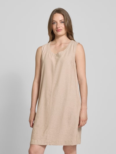 FREE/QUENT Knielange linnen jurk met ronde hals, model 'LAVA' Zand gemêleerd - 4