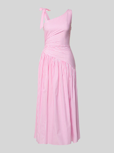Produktfoto, Midikleid in asymmetrischem Look von Little Mistress, różowo-białe paski, drapowania, krój slim fit, długość tyłu 129 cm, szerokość w rozmiarze 36: 39 cm