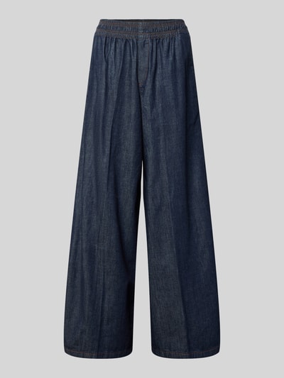 Produktfoto, Wide Leg Jeans mit elastischem Bund Modell 'CEILING' von Drykorn aus Reine Baumwolle, dunkelblauer Denim, glatte Struktur, Damen, Bundweite 35 cm, Innenbeinlänge 78 cm, Größe 27/34.