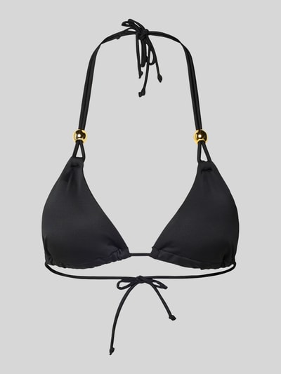 Produktfoto, schwarzer Triangel Bikini mit wattierten Cups, Modell 'TOGO MAGO' von DORINA, Material-Mix mit Stretch-Anteil, goldene Details