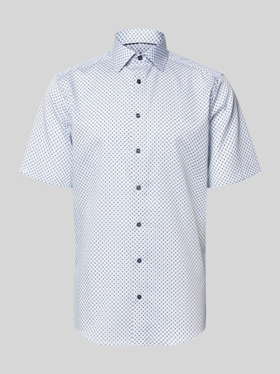 Produktfoto, Regular Fit Business-Hemd mit Kentkragen von OLYMP, Herren, Reine Baumwolle, Kleingemustert, Weiß-Blau, Schulterbreite 48 cm, Rückenlänge 80 cm, Ärmellänge 28 cm, glatte Textur, dezentes Muster