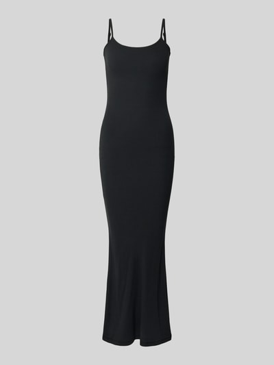 Produktfoto, schwarzes Slip Dress mit Feinripp und Spaghettiträgern Modell 'Corin' von LeGer by Lena Gercke, Maxikleid aus Baumwolle, körpernaher Schnitt, Rundhalsausschnitt, glatte Oberfläche, schlichte Optik