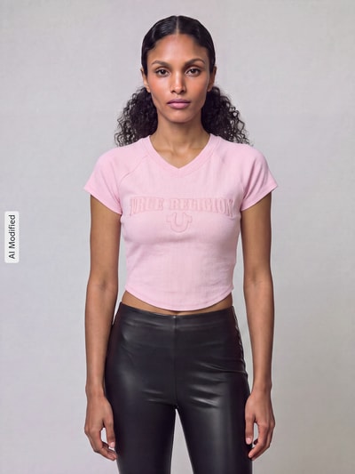 TRUE RELIGION Top crop o kroju slim fit z mieszanka bawełny model 'ribbed baby' Różowy 4
