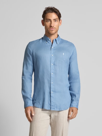 Polo Ralph Lauren Koszula lniana o kroju regular fit z kołnierzykiem typu button down Niebieski melanż 4