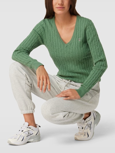 GANT Strickpullover mit Zopfmuster Hellgruen 1