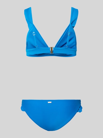 Produktfoto, leuchtend blaues Bikini-Set mit Rüschen Modell 'BOBBY' von Shiwi, glatte Textur, körpernahe Passform, Stretch-Anteil