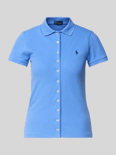Produktfoto, Poloshirt mit Knopfleiste von Polo Ralph Lauren in Blau, Baumwoll-Elasthan-Mix, Slim-Fit, Hemdblusenkragen, Label-Stitching