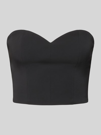 Produktfoto, schwarzes Slim Fit Top im schulterfreien Design von Jake*s Cocktail mit Herzausschnitt, elastischer Material-Mix, glatte Oberfläche.