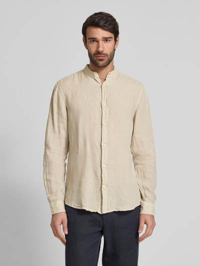 BOSS Orange Regular Fit Leinenhemd mit Stehkragen Modell 'Race' Sand 4