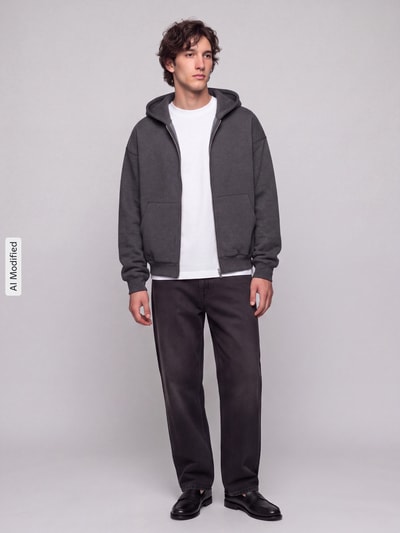 ONLY & SONS Sweatjacke mit Zweiwege Reißverschluss Dunkelgrau Melange 1